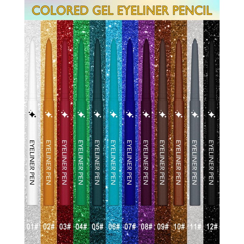 Glitter White Eyeliner Pencil, Matte Metallic Sparkle Gel Eye liner,