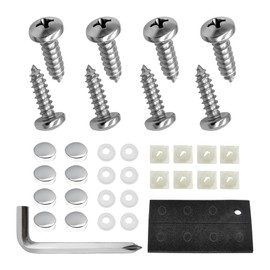 ZNDAW Stainless Steel License Plate Screws, Self-Tapping Bolts Fasteners Car Tag Mounting Hardware Kit, Rustproof Anti-Rattle Screws Caps Cover for Front Rear Frame Holder (Silver)