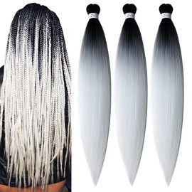 BALINGHAIR Braiding Hair Pre-Stretched Kanekalon High Temperature Synthetic Fiber Braid Hair 28 Inches (Black to White, 28 Inch (Pack of 3))