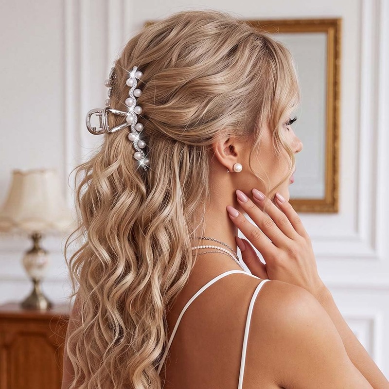 Pearl Claw Clips Fancy Hair Clips Silver Hair Accessories for