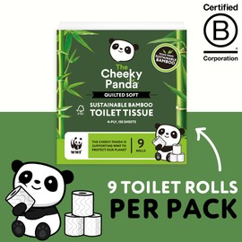 The Cheeky Panda Bamboo 4 Ply Quilted Toilet Roll – 9 Rolls | Super Soft and Strong | Plastic Free Packaging