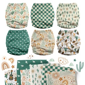 Mama Koala 3.0 Pocket Cloth Diapers for Babies with AWJ Lining, 6 Pack with 6 5-Layer Natural Cloth Diaper Inserts - Reusable and Washable Pocket Diapers(A-Desert Oasis)