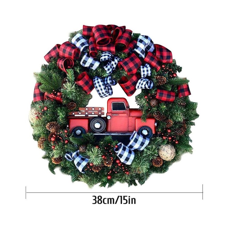 Farmhouse Red Truck Christmas Wreath Front Door Wall Hanging Decoration
