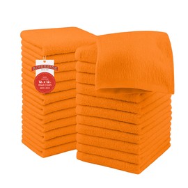 RIVERSIDE RIVERSIDE 24 Pack Washcloths Set - 100% Cotton [12x12 Inches] - Soft, Quick-Dry & Highly Absorbent Face Towels - Perfect for Bathroom, Gym, Hotel, Spa & Travel - Orange