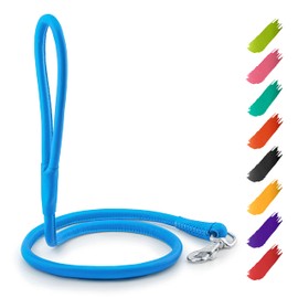 WAUDOG Rolled Leather Dog Leash 4Ft * 0.3 in for Small Medium and Large Dogs - Heavy Duty Leather Puppy Leash for Outdoor Walking Running Training - Strong Dog Leashes for Large Breed Dogs (Blue)