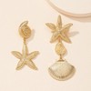 Gold Shell Starfish Dangle Earring Asymmetric Summer Earrings for Women