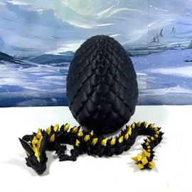 3D Printed Dragon with Dragon Egg, 12" Articulated Black and Gold Crystal Dragon, Home Decor Executive Desk Toys,Fidget Toys for Autism- ADHD D065