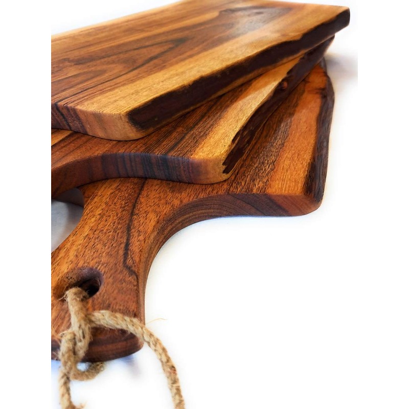 Acacia Charcuterie Board with Natural Live Edge & Handle -