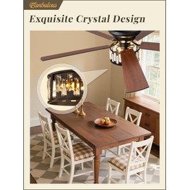 56 Inch Crystal Chandelier Fan with Remote Control, Black Flush Mount Ceiling Fan with 6-Speeds, Quiet Reversible DC Motor, Farmhouse Ceiling Fan with Light for Bedroom, Living Room