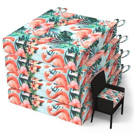 WOLKI Outdoor Cushions for Patio Furniture Set of 4, 18.5 x 16 x 3 pinkflamingos Waterproof Seat Cushions Thick Chair Pads for Garden, Patio(Square Corner)