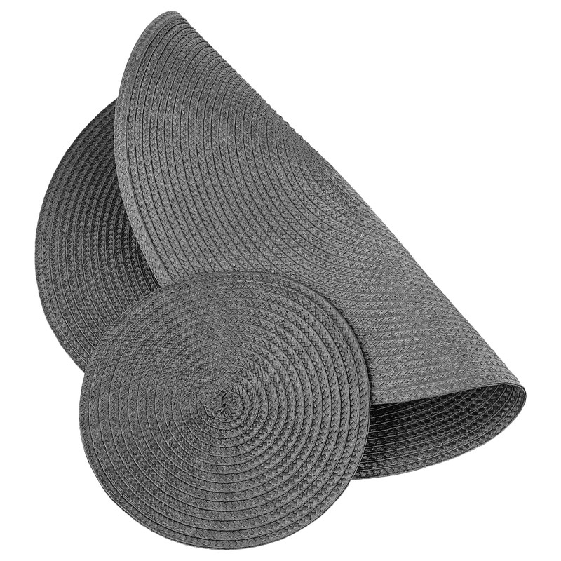 ZEONHEI 16 PCS Dark Grey Woven Placemats, 38cm/18cm Round Meal