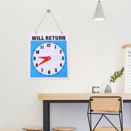 Letrero abierto de doble cara con reloj que regresará y volverá a la puerta de bienvenida, placa de plástico para puerta de bienvenida, para tienda, oficina, bares, tienda, hogar, cuadrado con reloj