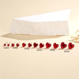 Minimalist Red CZ Heart S925 Sterling Silver Small Stud Earrings for Women Dainty Cute Hearted Love Crstyal Tiny Little Cartilage Tragus Studs Hypoallergenic for Sensitive Ear Fashion Jewelry for Her