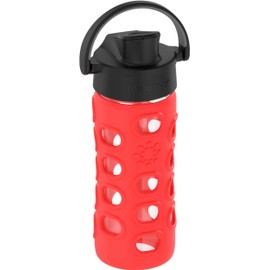Lifefactory 12-Ounce Glass Water Bottle with Active Flip Cap and Protective Silicone Sleeve, Apple Red