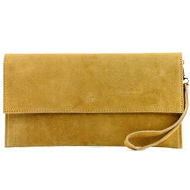 modamoda de T151 Women's Suede Suede Suede Clutch Shoulder Bag Evening Bag Handmade in Italy, mustard yellow