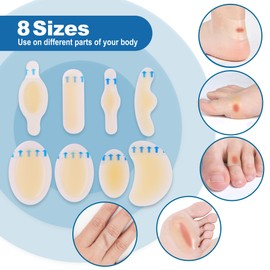 LotFancy Blister Bandages for Feet, 24 Blister Pads and 12 Acne Patches, 8 Size Hydrocolloid Bandage, Waterproof Seal Gel Blister Cushion Variety Pack for Toes Protection, Heel Blister Prevention