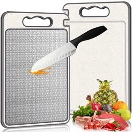 Duscdesp Double Sided Chopping Board,Stainless Steel Chopping Board Plastic Chopping Board,Non Slip Cutting Boards for Kitchen for Meat Fruit Vegetable