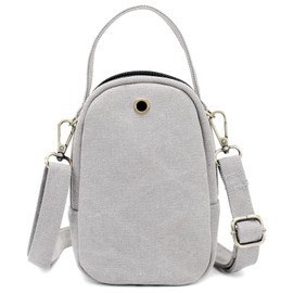 SILKAREA Women Canvas Cell Phone Purse Crossbody Bag Embroidered Small Shoulder Bags Handbags Credit Card Wallet Pouch (Light Grey)