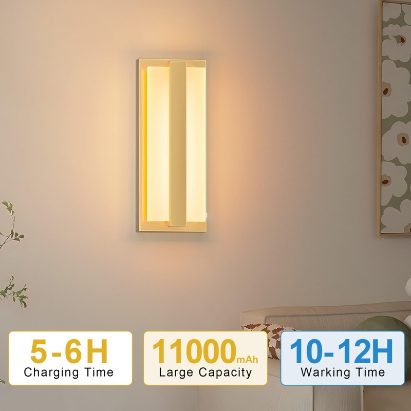 Aoceley 10000mAh Rechargeable Led Wall Sconce with Remote,3000K-6000K Stepless Dimmable
