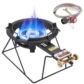 ARC Outdoor Propane Burner Stove, 13" Single Propane Wok Burner, Cast Iron Portable Wok Burner With Sturdy Stand, Bilateral Control Rings and 0-20 PSI Adjustable regulator, Stainless Steel Hose