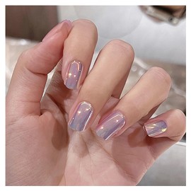 Lwenjing Nail Tips, 24 Pieces, Handmade Nails, Short, Spring and Summer, Popular, Japanese Style, Cute, Simple, Stylish, Bridal Nails, Glossy, False Nails, Double-Sided Tape, Coming-of-Age Ceremonies