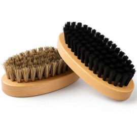 Goat Brushes for Grooming 2 Pack, Wooden Livestock Brush Set for Goats, Sheep, Calves, Horses, Dogs and Pigs, Soft Boar Bristle and Firm Nylon Body Brushes for Shedding, Face and Leg Care
