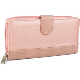 styleBREAKER purse in a 2-tone metallic look and press stud closure, all-round zipper, purse, ladies 02040082, color:Old Rose/ Rose