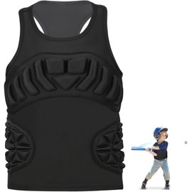 HolyElks Youth Padded Protective Shirt, Chest Rib Protector Heart Guard Sternum Shirt for Baseball Football Paintball (Black-New, Youth-S)
