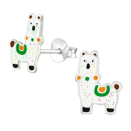 Monkimau Girls' Alpaca Stud Earrings 925 Sterling Silver, Sterling Silver