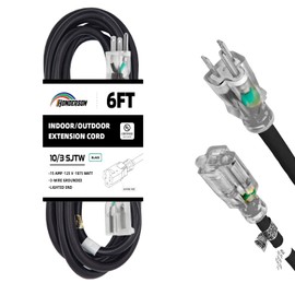 HONDERSON 6FT Lighted Outdoor Extension Cord - 10/3 SJTW Heavy Duty Black Extension Cable with 3 Prong Grounded Plug for Safety,UL Listed
