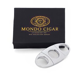 Stainless Steel Cigar Cutter "Precision Cut" - Double Blade for Precise Cut - High Gloss Polished Chrome - Sharpest Blades Including Elegant Packaging