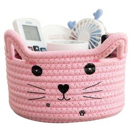 Doukesh Braided Cotton Rope Storage Basket, Small Braided Basket, Storage Basket for Baby Toys, Toy Baskets Storage (Pink)