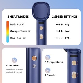 Diffuser Hair Dryer, Professional High Speed Portable Ionic Hair Blow Dryer with Diffuser for Women & Men, 3 Temps/2 Speeds, 6.56 Ft Cord, Best for Straight & Wavy Hair, for Home Travel, Blue