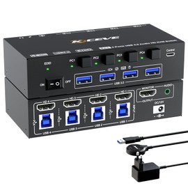 KCEVE KVM Switch 4 Computers 1 Monitor HDMI 8K@60Hz / 4K@120Hz, USB 3.0 HDMI 2.1 KVM Switch 4 Port for 4 PC Share 1 Monitor and 4 USB3.0 Devices, EDID Emulator, with Wired Remote