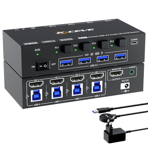 KCEVE KVM Switch 4 Computers 1 Monitor HDMI 8K@60Hz /