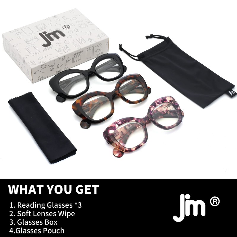JM 3-Pack Cateye Lesebrille für Frauen, Blaues Licht Blockierende Computerleser