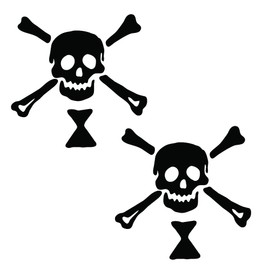 Auto Vynamics - PPFS-JR05-6-GBLA - Gloss Black Vinyl "Jolly Roger" Pirate Flag Symbol Decal - Emanuel Wynn (Wynne) Skull & Crossbones (Crossed Bones) w/ Hourglass Design - Matching Pair - (2) Piece Kit - 5-by-5-inches