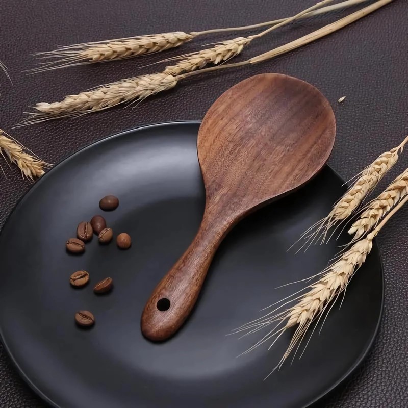 Wooden Rice Spoon,Non Stick Rice Paddle Heat Resistance Serving Spoon,