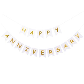 Elaliyi Happy Anniversary Banner White Wedding Anniversary Party Sign Decorations Anniversary Ceremony Banner, Anniversary Party Decorations