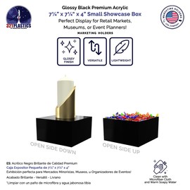 Acrylic Display Box Versatile 5 Sided Pedestal No Lid 7.25" x 7.25" x 4" Inch Black Merchandise Storage Bin Retail Product Riser One Open Side by Marketing Holders