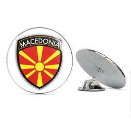 Macedonia Flag Shield Round Metal 0.75" Lapel Pin Hat Shirt Pin Tie Tack Pinback