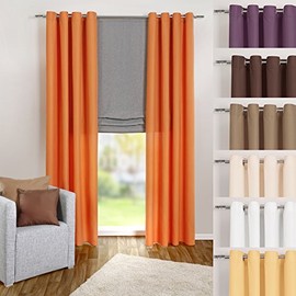 Heimtexland ® Eyelet Curtain Plain Opaque But Translucent H 245 x W 140 cm Decorative Curtain Plain Microfibre with Beautiful Light Drop Curtain Type 117