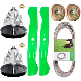 Mower 46 Deck Rebuild Kit Compatible with MTD Cub Ca det Cra ftsman LTX1045 LTX1046 LTX1046V Includes 2 Spindle 618-04865 618-04636, 2 Blade 742-04244, 742-04290, 2 Idler 956-04129, 1 Be lt 754-04219