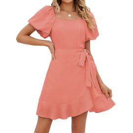 SAMPEEL Wedding Guest Dress Summer Beach Vacation Vintage Bridesmaid Dress Coral L