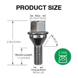 5 pcs 611-005 6511051AA Wheel Lug Bolts M12x1.25 Upgrade 19mm Hex Length 28mm for 14-23 Jeep Cherokee (Sliver