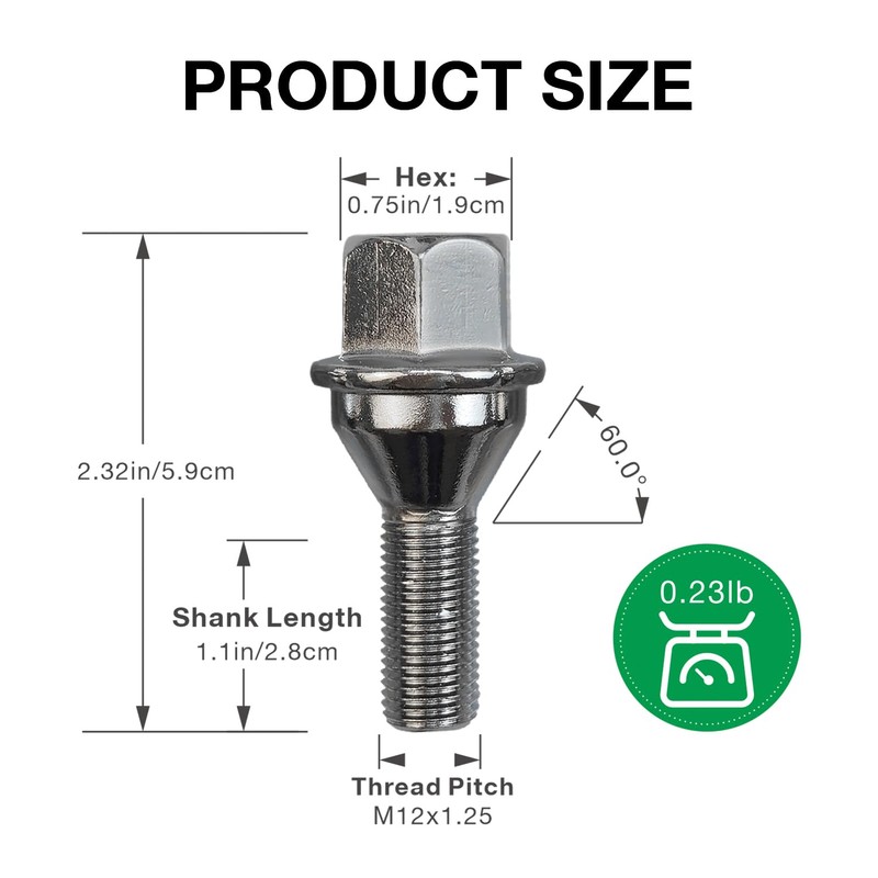 5 pcs 611-005 6511051AA Wheel Lug Bolts M12x1.25 Upgrade 19mm