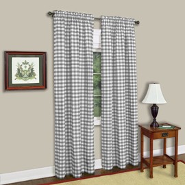 Sweet Home Collection Kitchen Window Curtain Panel Treatment Decorative Buffalo Check Design, 84", Gray