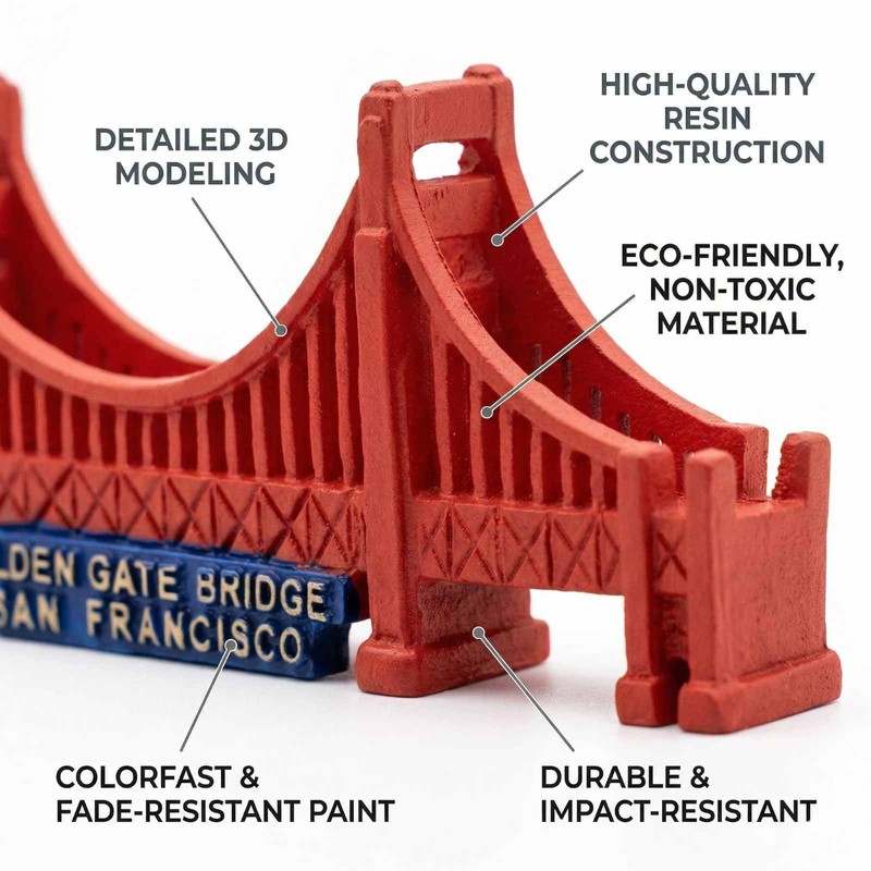 3D Golden Gate Bridge Fridge Magnet, San Francisco Souvenir, Red