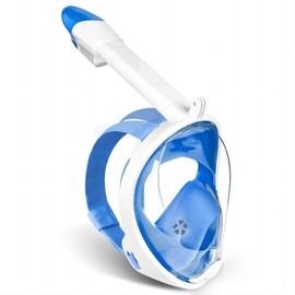 Full Face Snorkel Mask, Snorkeling Mask with Detachable Camera Mount, 180 Panoramic Anti-Fog Anti-Leak Diving Mask for Adult and Kids (Blue, Small/Medium)