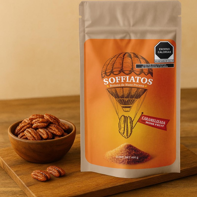 Soffiatos Botana de Nuez Pecana Caramelizada con Monk Fruit, 400g,